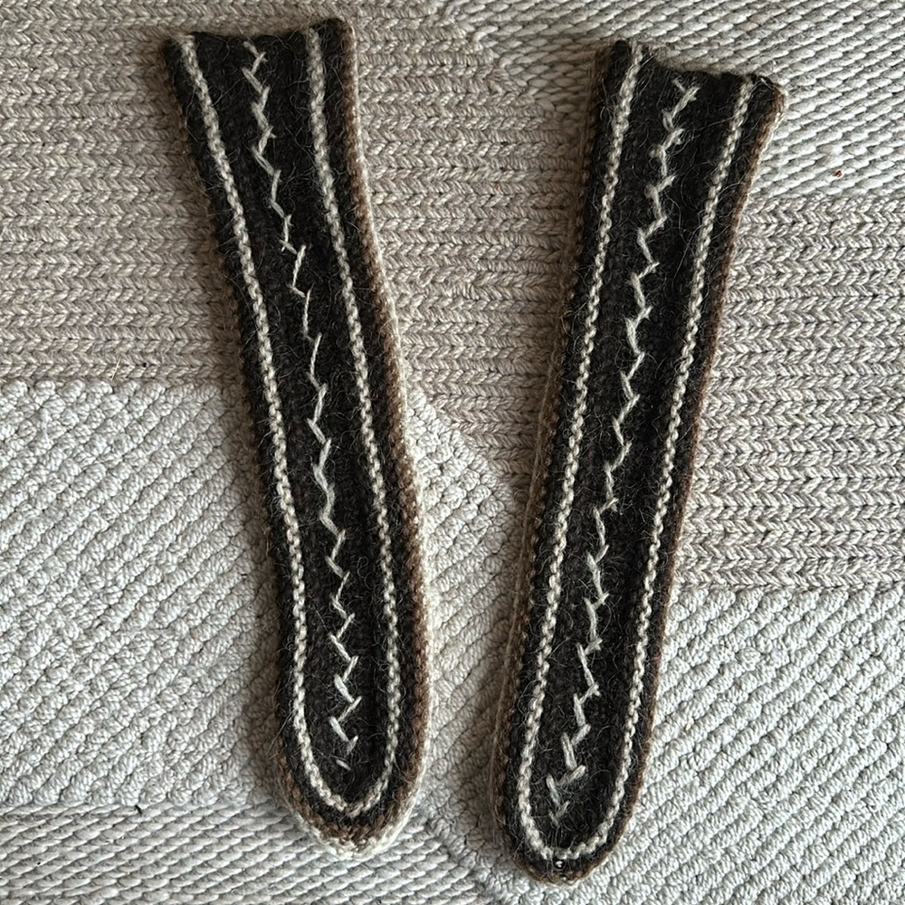 Icelandic Wool Hand Knit Stocking Socks Boot Slippers Brown Beige